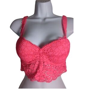 Victoria's Secret Pink Eyelash Lace Push Up Hot Pink Bra Bralette Small/P
